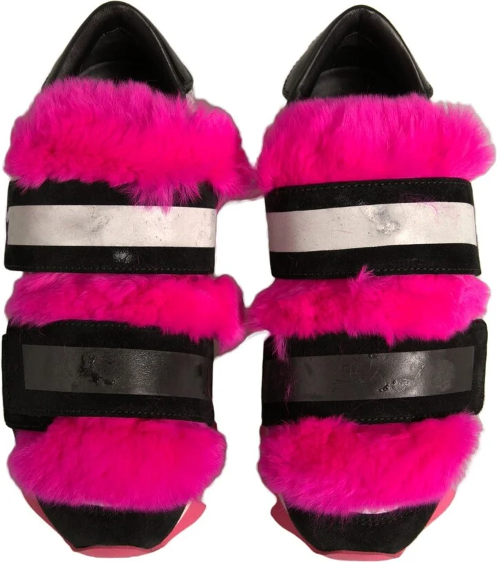 Black Pink Fur Embellished Sneakers Women's Shoes (Pre-Owned) - Image 3