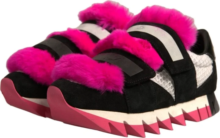 Black Pink Fur Embellished Sneakers Women's Shoes (Pre-Owned) - Image 4