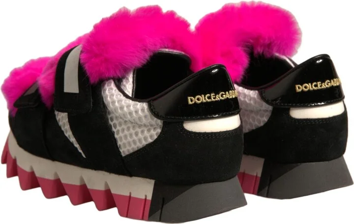 Black Pink Fur Embellished Sneakers Women's Shoes (Pre-Owned) - Image 5
