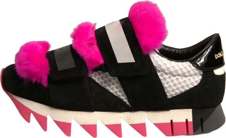 Black Pink Fur Embellished Sneakers Women's Shoes (Pre-Owned) - Image 6