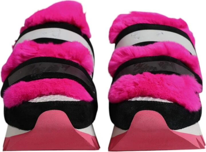 Black Pink Fur Embellished Sneakers Women's Shoes (Pre-Owned) - Image 2