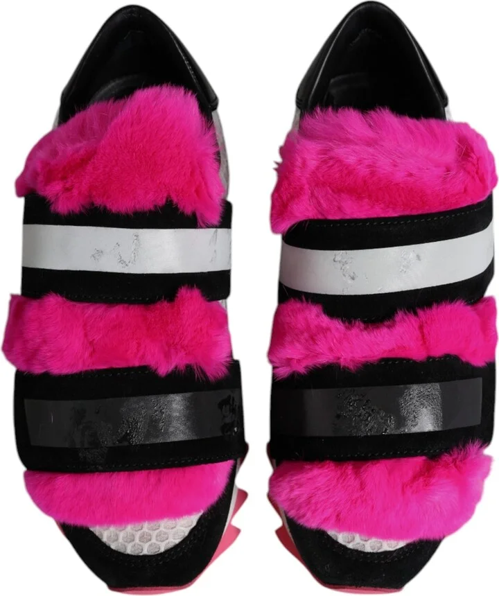 Black Pink Fur Embellished Sneakers Women's Shoes (Pre-Owned) - Image 3