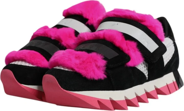 Black Pink Fur Embellished Sneakers Women's Shoes (Pre-Owned) - Image 4