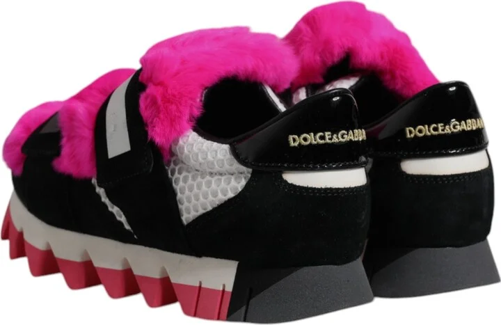 Black Pink Fur Embellished Sneakers Women's Shoes (Pre-Owned) - Image 5