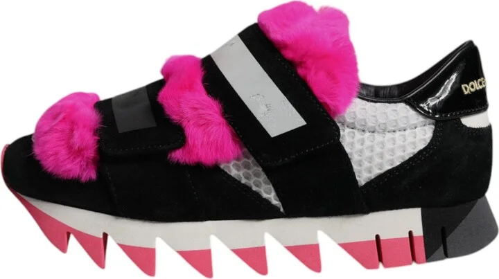 Black Pink Fur Embellished Sneakers Women's Shoes (Pre-Owned) - Image 6