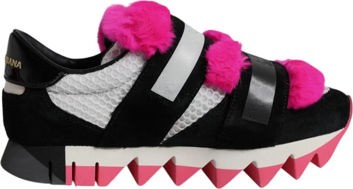 Black Pink Fur Embellished Sneakers Women's Shoes (Pre-Owned)
