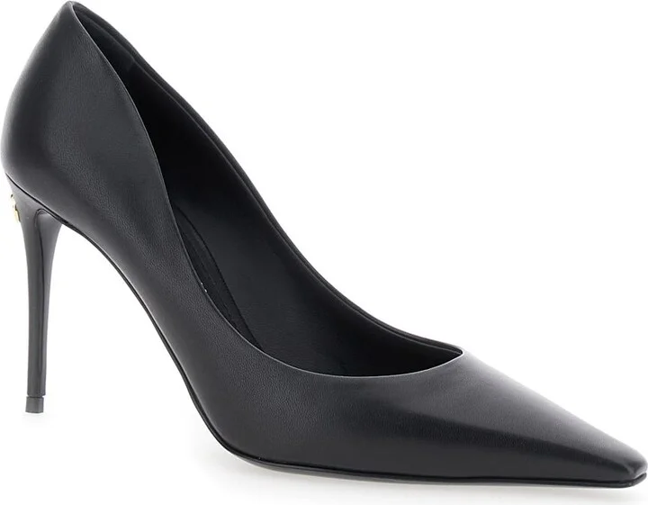 Black Pointed Pumps With Dg Detail In Leather Woman - Image 2