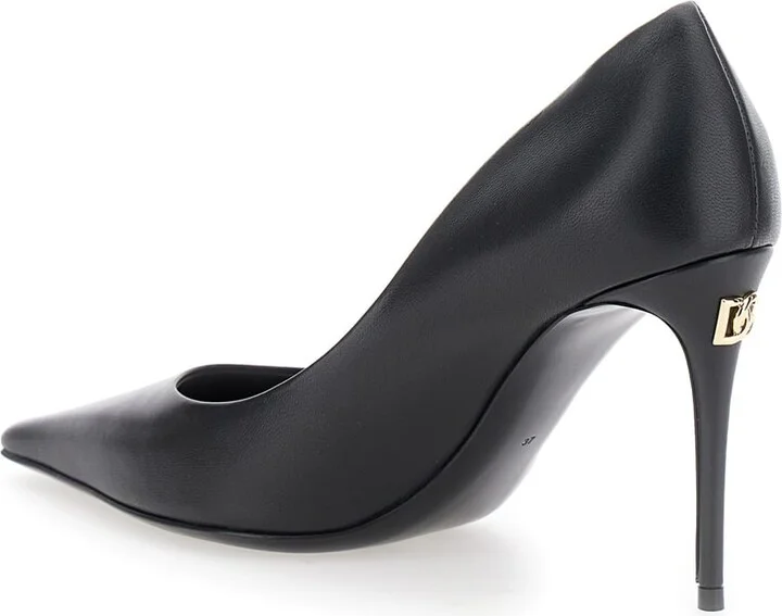 Black Pointed Pumps With Dg Detail In Leather Woman - Image 3
