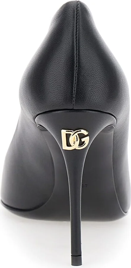 Black Pointed Pumps With Dg Detail In Leather Woman - Image 5