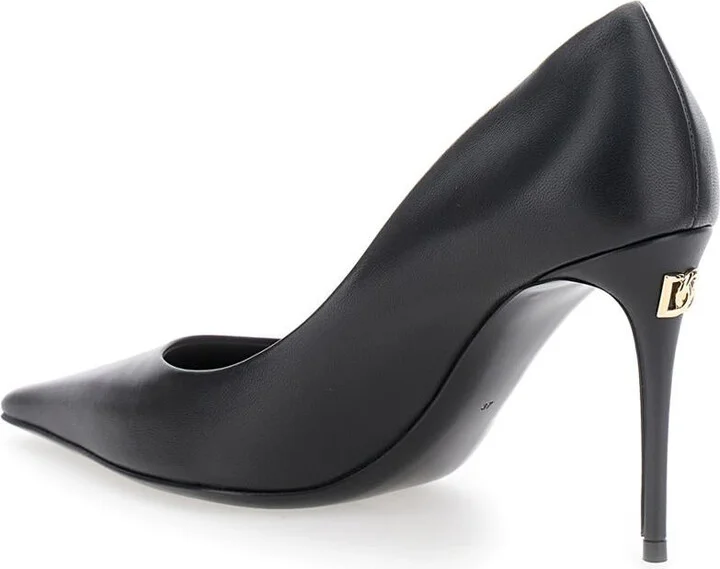 Black Pointed Pumps With Dg Detail In Leather Woman - Image 3