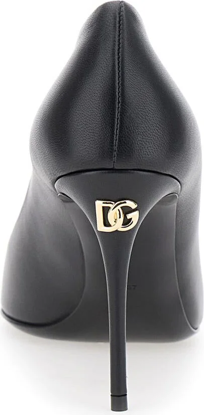 Black Pointed Pumps With Dg Detail In Leather Woman - Image 5