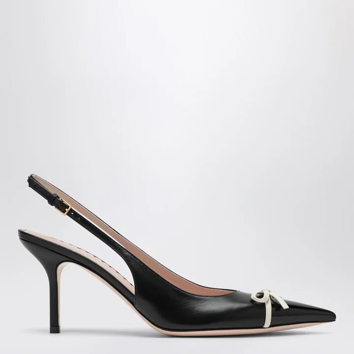 Black pointed slingback with bow