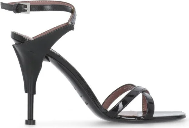 Black Polished Leather Sandals