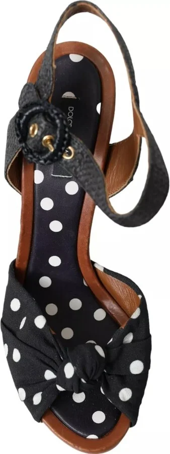 Black Polka Dot Leather Heels Sandals Women's Shoes (Pre-Owned) - Image 3