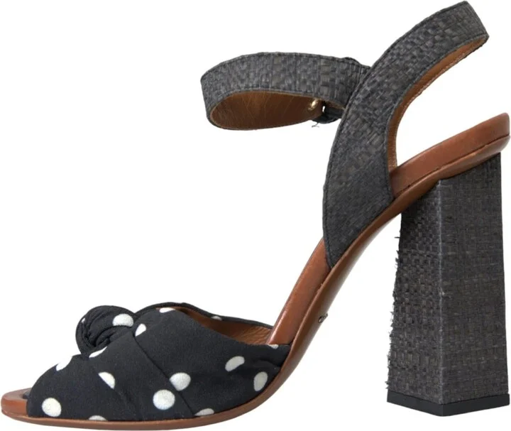 Black Polka Dot Leather Heels Sandals Women's Shoes (Pre-Owned) - Image 6