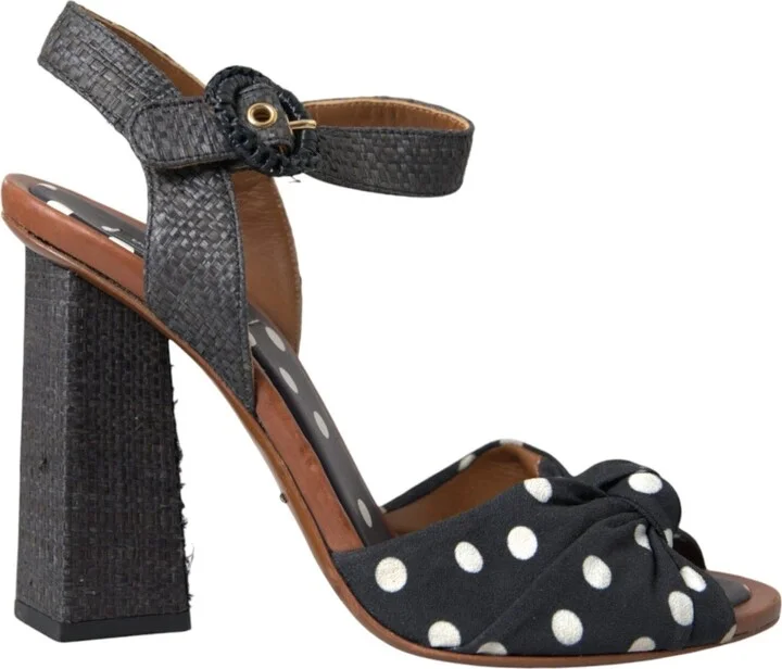 Black Polka Dot Leather Heels Sandals Women's Shoes (Pre-Owned)