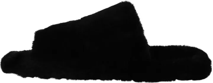 Black Polyester Faux Fur Mens Flats Sandals Men's Shoes - Image 2