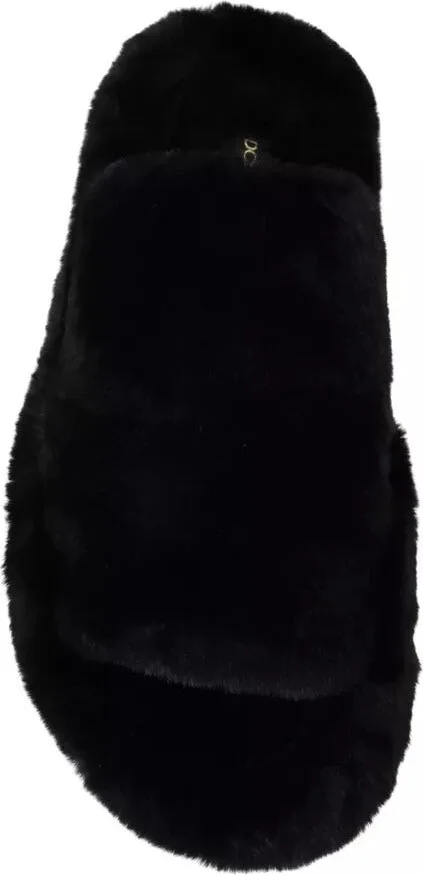 Black Polyester Faux Fur Mens Flats Sandals Men's Shoes - Image 3