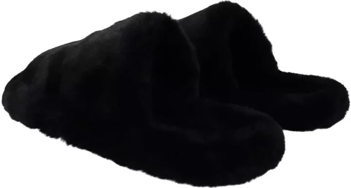 Black Polyester Faux Fur Mens Flats Sandals Men's Shoes - Image 5