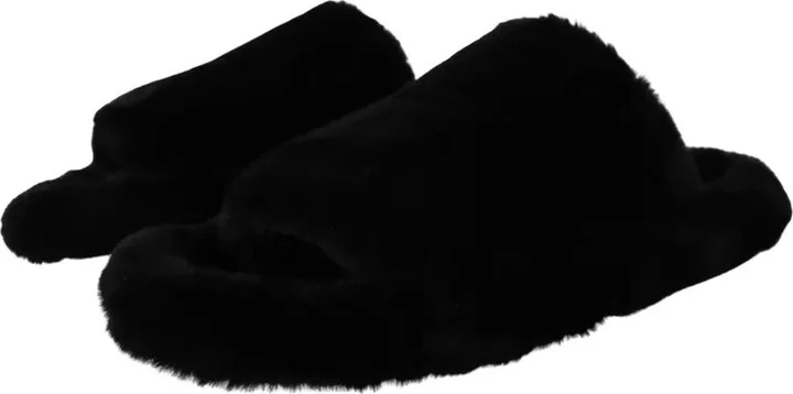 Black Polyester Faux Fur Mens Flats Sandals Men's Shoes - Image 6