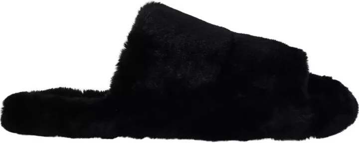Black Polyester Faux Fur Mens Flats Sandals Men's Shoes
