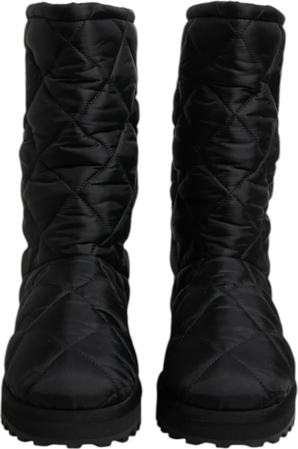 Black Polyester Padded Mid Calf Boots Winter Men's Shoes (Pre-Owned) - Image 2