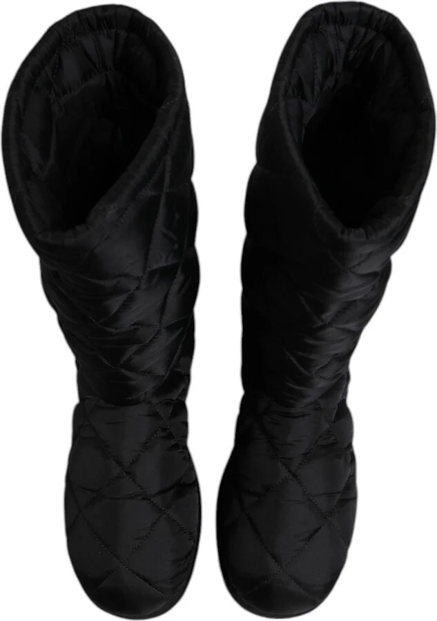 Black Polyester Padded Mid Calf Boots Winter Men's Shoes (Pre-Owned) - Image 3