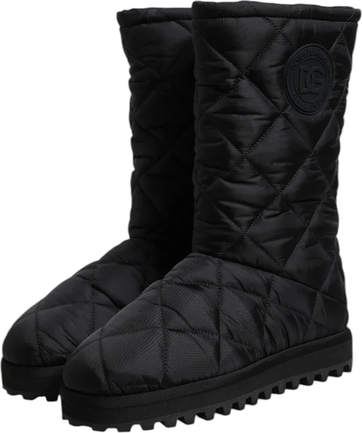 Black Polyester Padded Mid Calf Boots Winter Men's Shoes (Pre-Owned) - Image 4