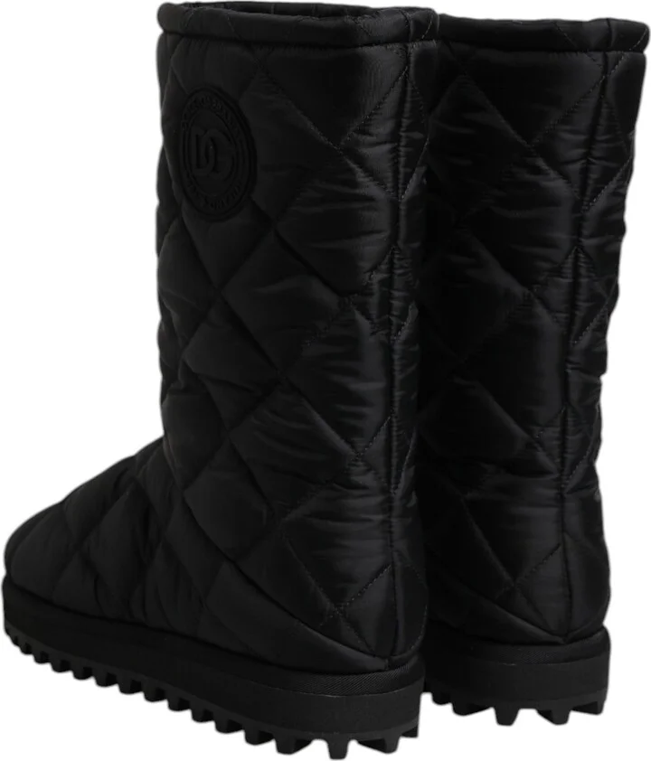 Black Polyester Padded Mid Calf Boots Winter Men's Shoes (Pre-Owned) - Image 5