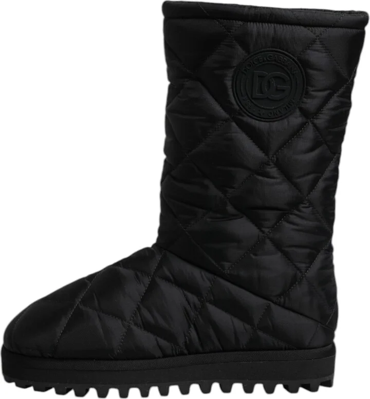 Black Polyester Padded Mid Calf Boots Winter Men's Shoes (Pre-Owned) - Image 6