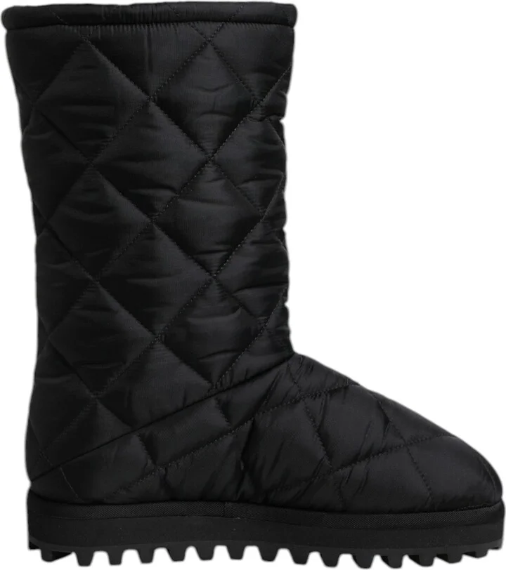 Black Polyester Padded Mid Calf Boots Winter Men's Shoes (Pre-Owned)