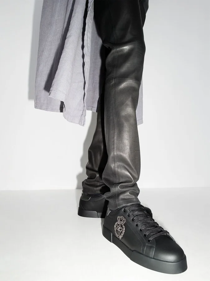Black Portofino Leather Sneakers - Image 3