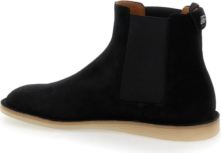 Black Pull-On Ankle Boots With Dg Logo In Suede Man - Image 3
