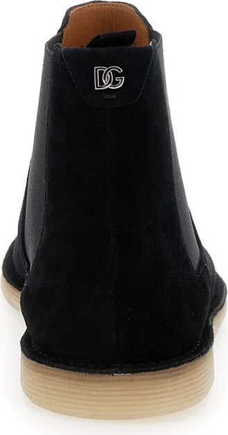 Black Pull-On Ankle Boots With Dg Logo In Suede Man - Image 4