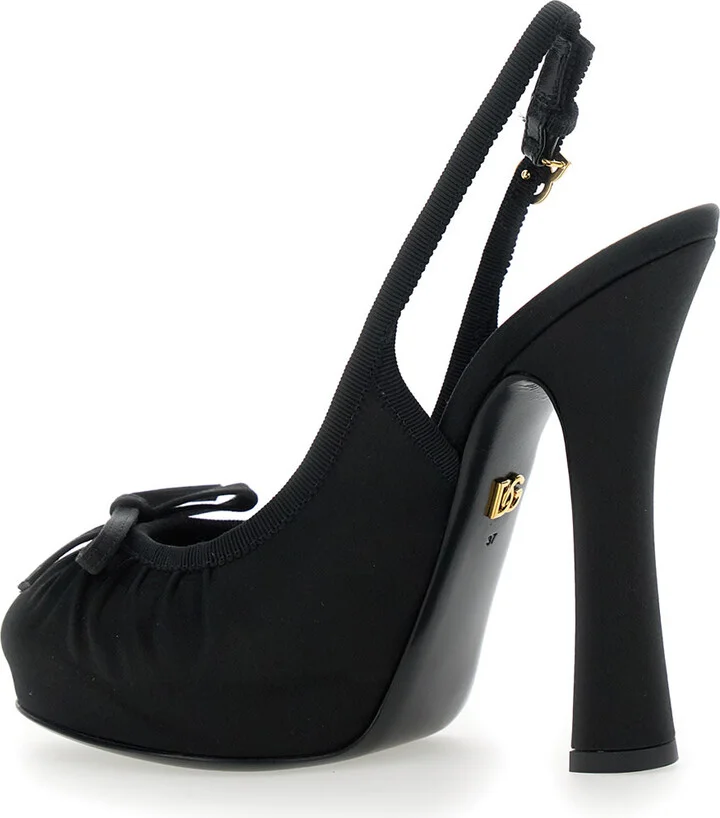 Black Pumps With Band With Metallic Dg Buckle And Bow On The Front In Fabric Woman - Image 3