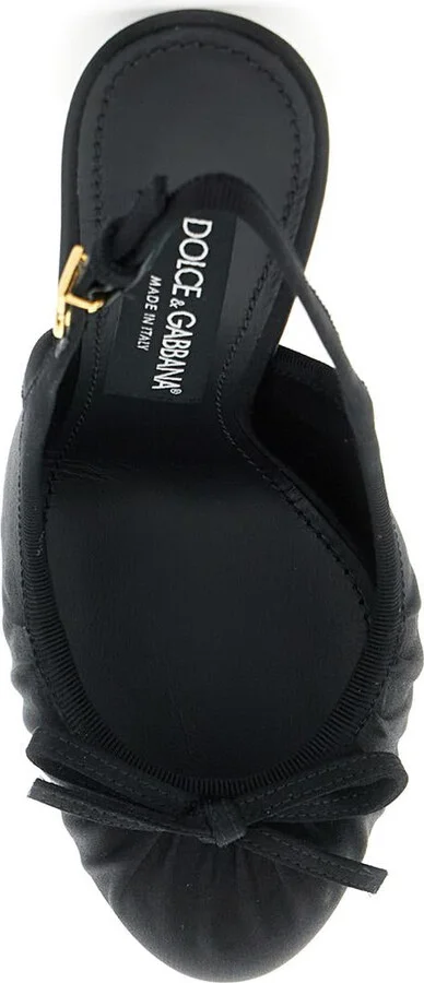 Black Pumps With Band With Metallic Dg Buckle And Bow On The Front In Fabric Woman - Image 4