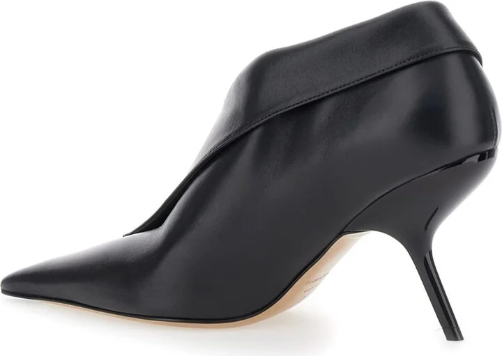 Black Pumps With Pointed Design And Side Opening Detail In Leather Woman - Image 2