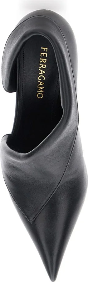Black Pumps With Pointed Design And Side Opening Detail In Leather Woman - Image 3