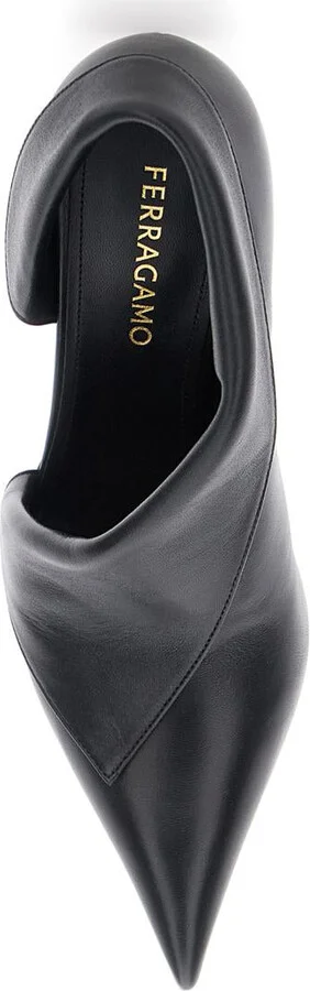Black Pumps With Pointed Design And Side Opening Detail In Leather Woman - Image 3