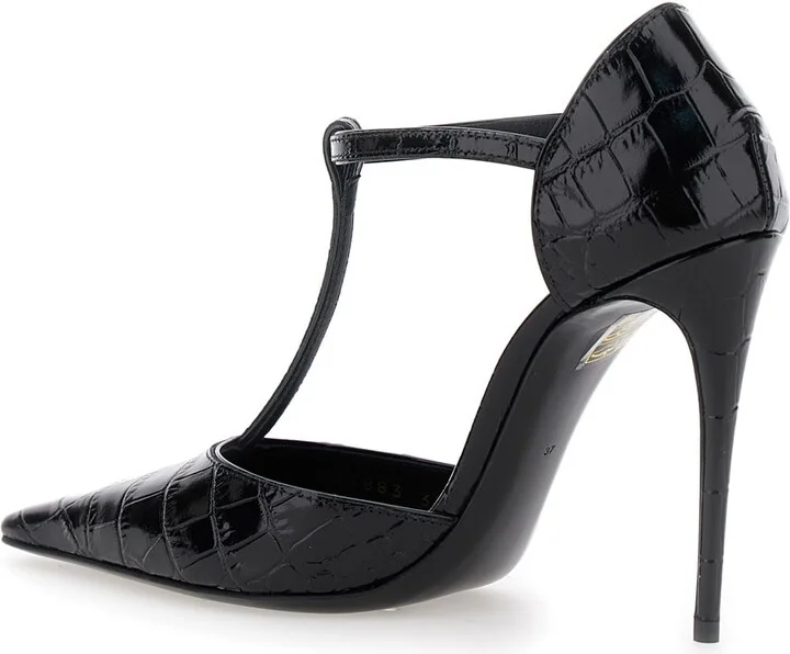Black Pumps With Stiletto Heel And Croco Print In Leather Woman - Image 3