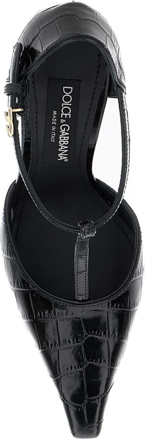 Black Pumps With Stiletto Heel And Croco Print In Leather Woman - Image 4