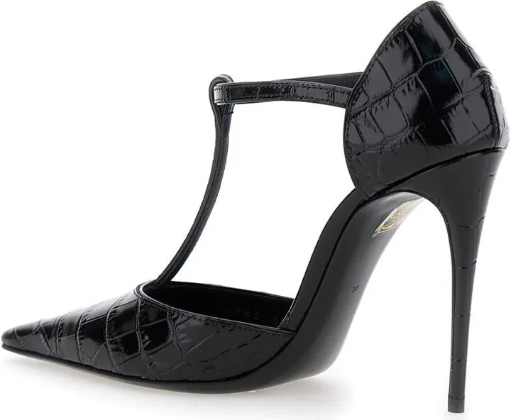 Black Pumps With Stiletto Heel And Croco Print In Leather Woman - Image 3