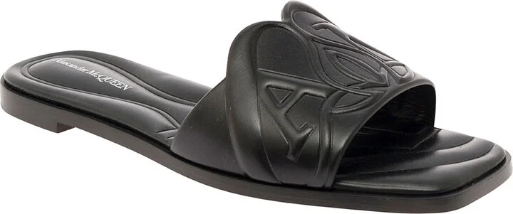 Black Quilted Sandals With Logo Motif In Leather Woman - Image 2
