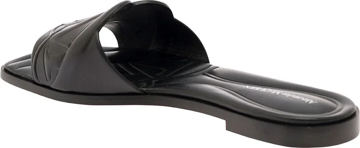 Black Quilted Sandals With Logo Motif In Leather Woman - Image 3