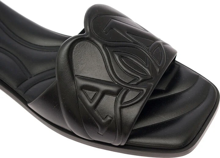Black Quilted Sandals With Logo Motif In Leather Woman - Image 4