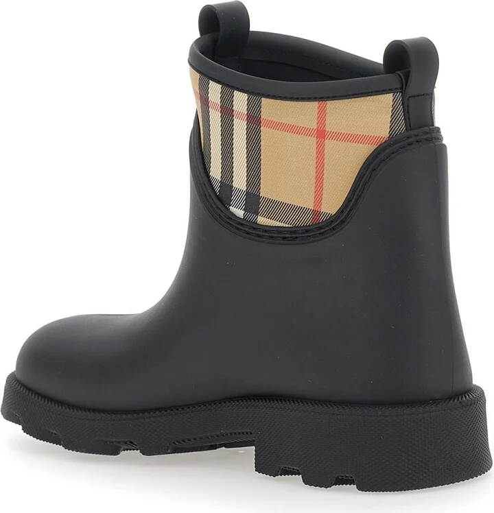 Black Rain Ankle Boots With Embossed Ekd Logo And Check Motif In Rubber Man - Image 3