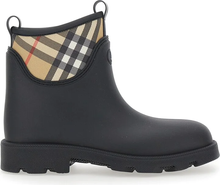 Black Rain Ankle Boots With Embossed Ekd Logo And Check Motif In Rubber Man