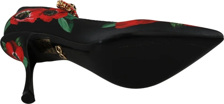 Black Red Floral Mary Janes Pumps Women's Shoes - Image 3