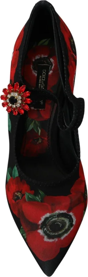 Black Red Floral Mary Janes Pumps Women's Shoes - Image 4
