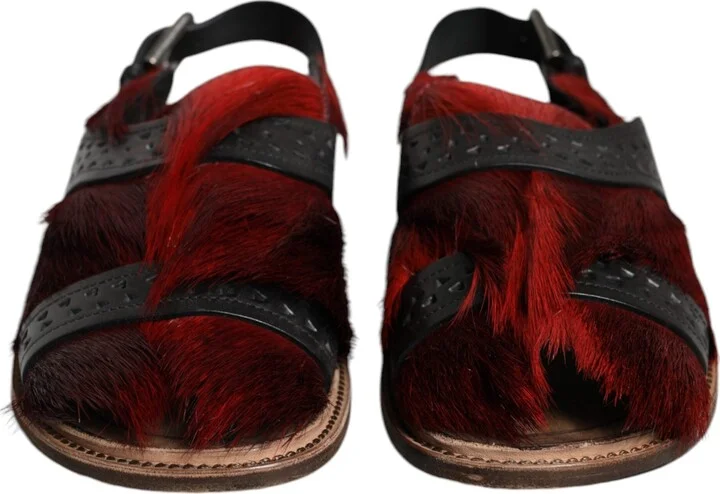 Black Red Gazelle Hair Leather Sandals Men's Shoes - Image 2
